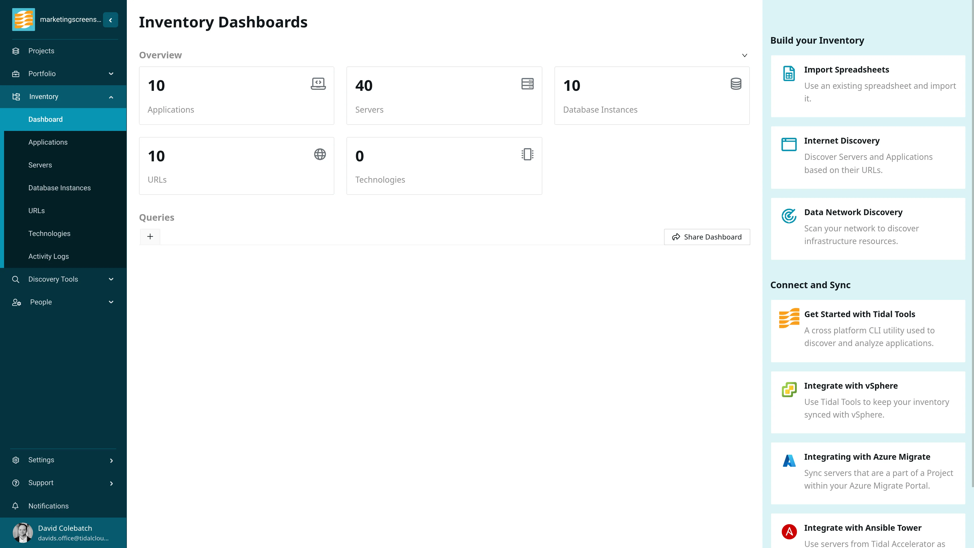 Tidal Accelerator inventory dashboard