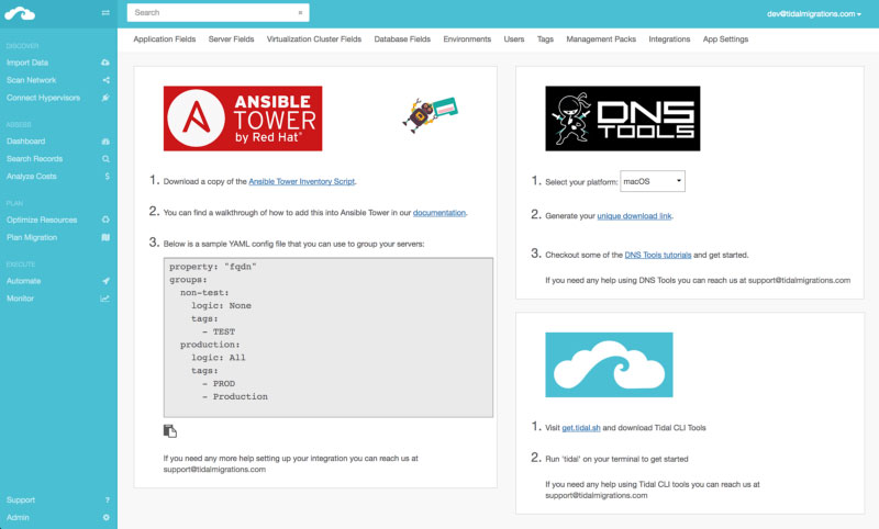 In your Tidal application navigate to the Admin section followed by the Integrations section to get started