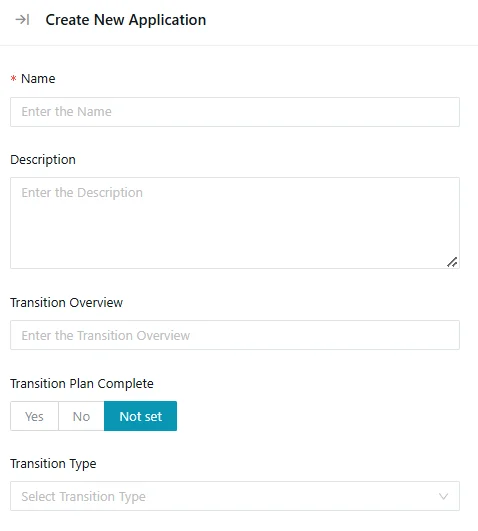 Create a new application with the Application name and essential information