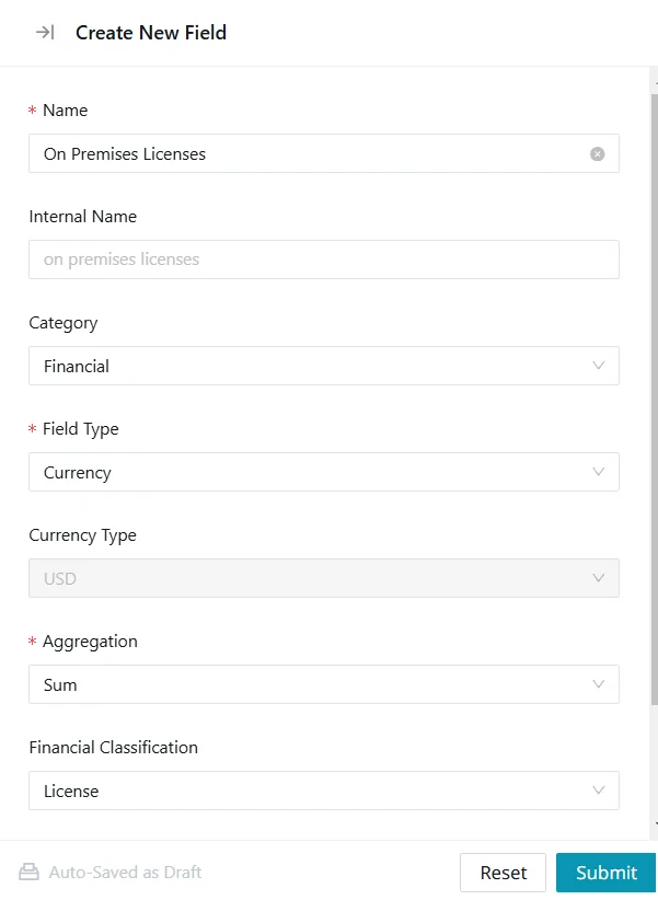 Adding a new field, ‘On Premise License’ with the classification selected