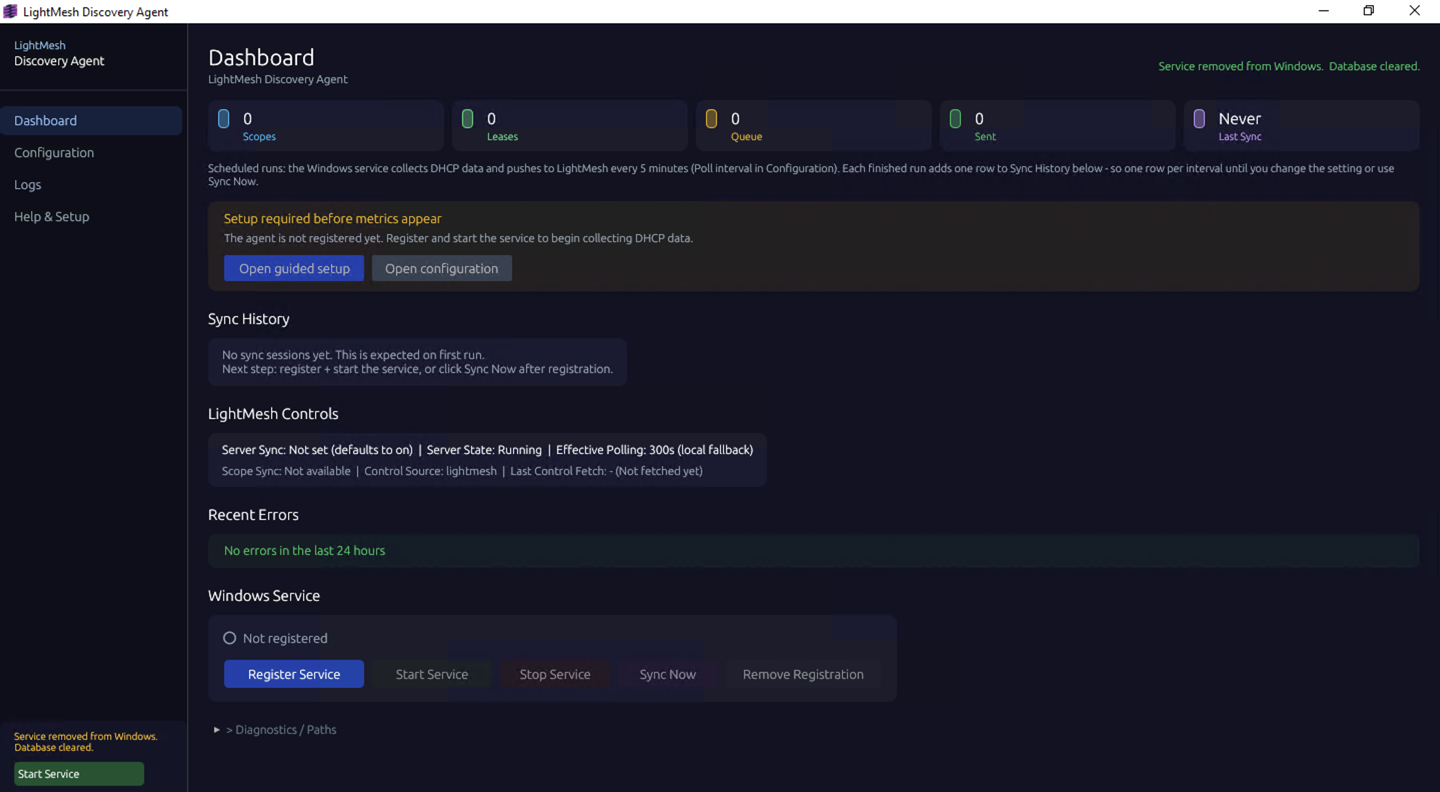 The LightMesh Discovery Agent dashboard