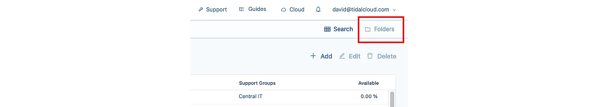 To create a Network Container, click on “Folders” in the top right