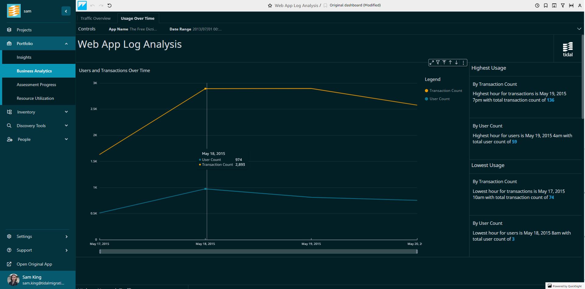 Tidal Accelerator Web App Log Usage